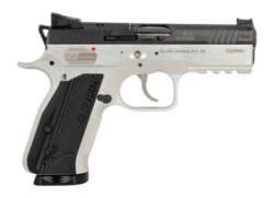CZ Shadow 2 9mm, 4" Barrel, Polished, Black Slide, Silver, Serrated Rear, Fiber Optic Front, Optics Ready, Manual Safety, 2x15rd Mags