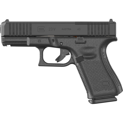 GLOCK 23V M.O.S. V Series, Compact, 40S&W, 4.02" Marksman Barrel, nDLC Finish, Fixed Sights, Ambidextrous Slide Stdextrous Slide Stop Lever, Flared Mag Well, No Finger Grooves,... GLOCK 23V M.O.S. V Series, Compact, 40S&W, 4.02" Marksman Barrel, nDLC Finish, Fixed Sights, Ambidextrous Slide Stdextrous Slide Stop Lever, Flared Mag Well, No Finger Grooves,...