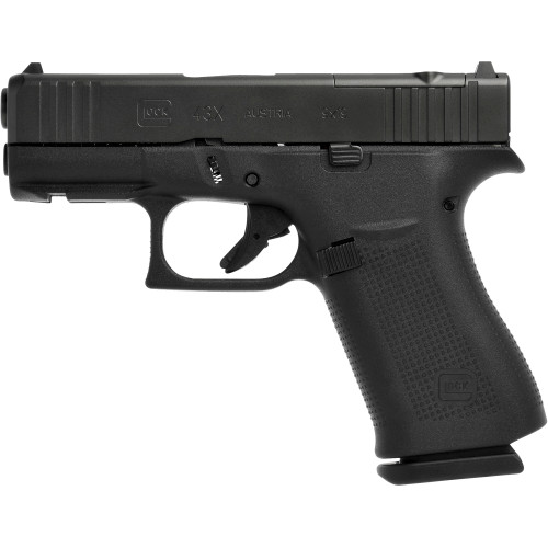 Glock G43X MOS 9mm 15rd,3.41" Black GMB Barrel, Black Steel Serrated Optic Slide, Black Polymer Frame Accessory Rail, Ambidextrous, USA Made Glock G43X MOS 9mm 15rd,3.41" Black GMB Barrel, Black Steel Serrated Optic Slide, Black Polymer Frame Accessory Rail, Ambidextrous, USA Made