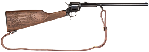 Heritage Rough Rider Rancher 22 LR, 16" Blued Barrel, Independence Day Engraved Walnut, Leather Sling, 6rd Heritage Rough Rider Rancher 22 LR, 16" Blued Barrel, Independence Day Engraved Walnut, Leather Sling, 6rd