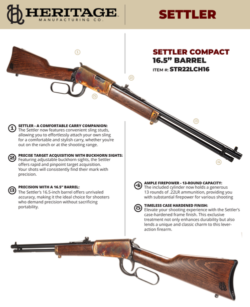 Heritage Settler 22 LR, 16.5" Barrel, Case Hardened Finish, Buckhorn Sights, Medium Loop, Light Stained Wood Furniture, 13rds