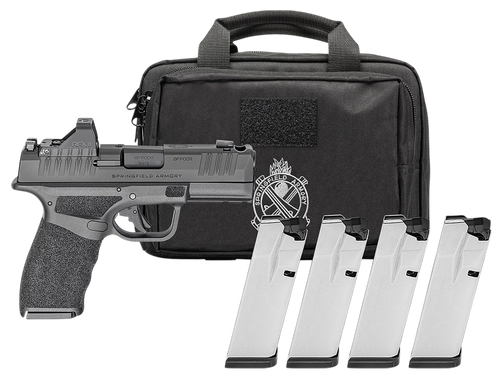 Springfield Hellcat Pro Comp OSP Gear Pac 9mm 3.70" Barrel W/Compensator/Optic Ready/Serrated Slide, Viridian RFX-11 Green Dot, 17 Rd Springfield Hellcat Pro Comp OSP Gear Pac 9mm 3.70" Barrel W/Compensator/Optic Ready/Serrated Slide, Viridian RFX-11 Green Dot, 17 Rd
