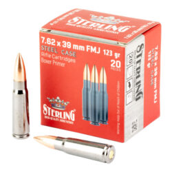 Sterling Steel Case Select 7.62x39mm, 123gr, Full Metal Jacket, Steel Cased, 20rd Box